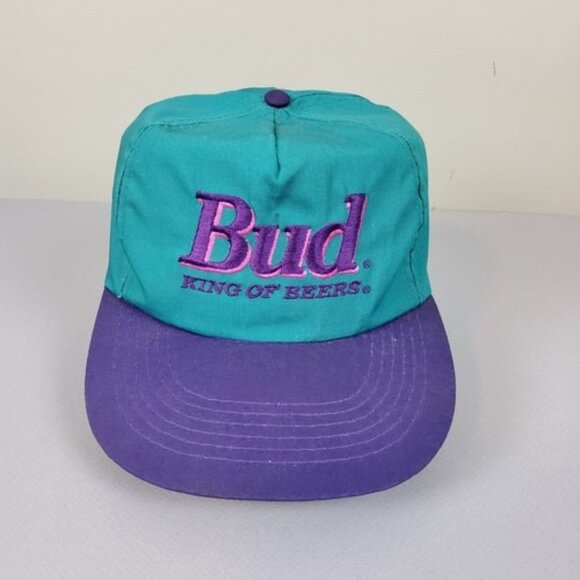 Vintage Bud King of Beers Teal Purple Snapback Hat - Picture 1 of 8